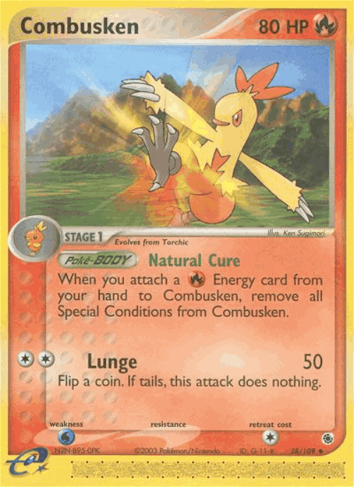 Combusken #28 from Ruby & Sapphire - Uncommon - Illustrated by Ken Sugimori