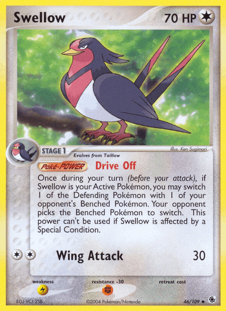 Swellow #46 from Ruby & Sapphire - Uncommon - Illustrated by Ken Sugimori