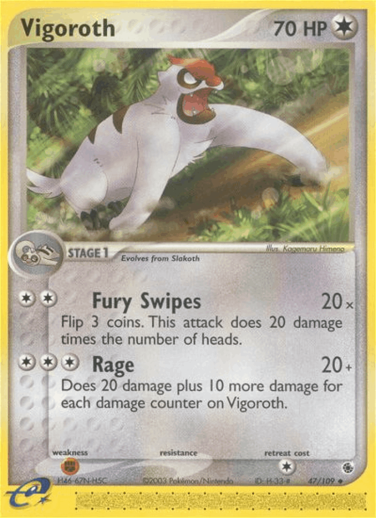 Vigoroth #47 from Ruby & Sapphire - Uncommon - Illustrated by Kagemaru Himeno