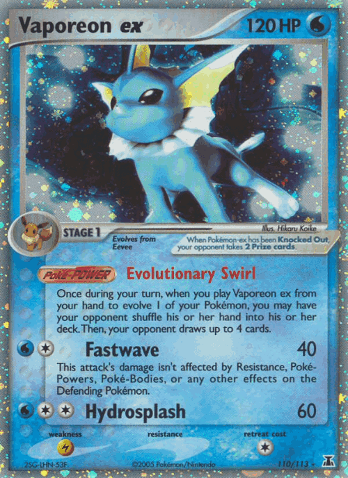 Vaporeon ex #110 from Delta Species - Rare Holo EX - Illustrated by Hikaru Koike