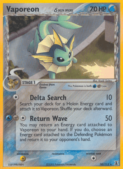 Vaporeon δ #18 from Delta Species - Rare Holo - Illustrated by Kouki Saitou