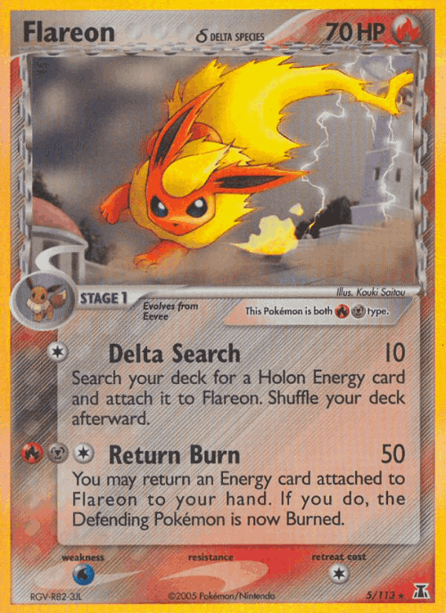 Flareon δ #5 from Delta Species - Rare Holo - Illustrated by Kouki Saitou