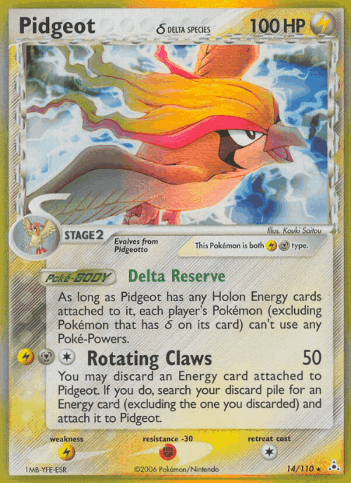 Pidgeot δ #14 from Holon Phantoms - Rare Holo - Illustrated by Kouki Saitou