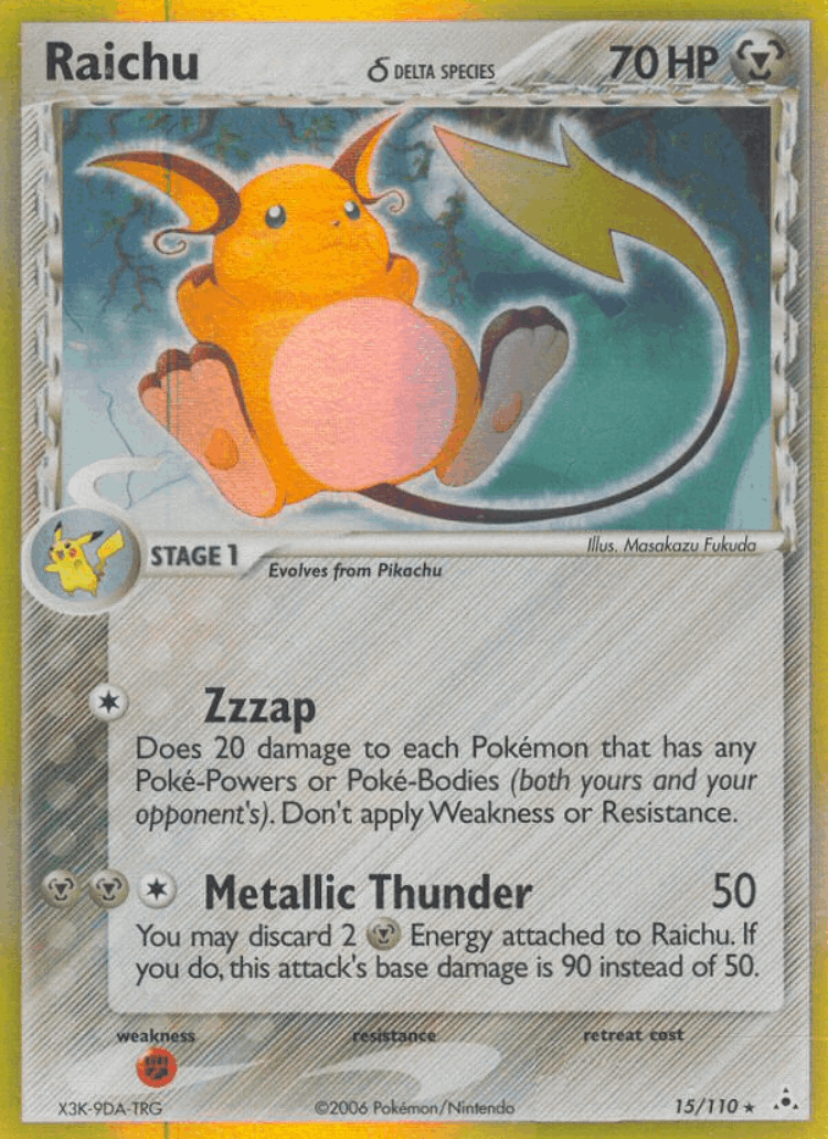 Raichu δ #15 from Holon Phantoms - Rare Holo - Illustrated by Masakazu Fukuda