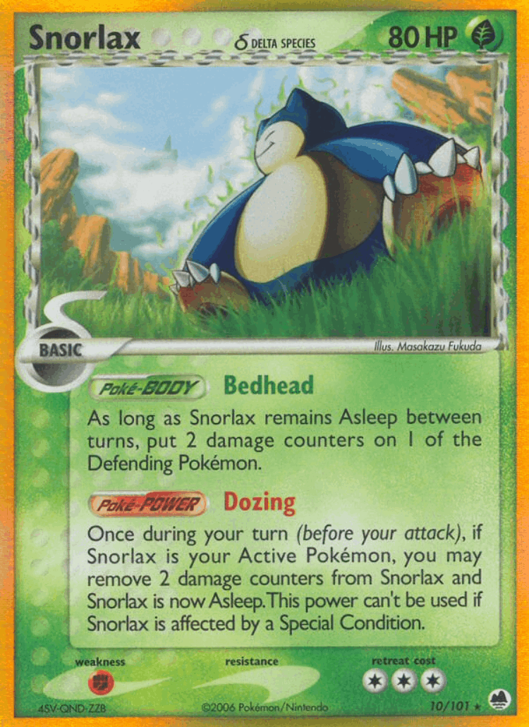 Snorlax δ #10 from Dragon Frontiers - Rare Holo - Illustrated by Masakazu Fukuda