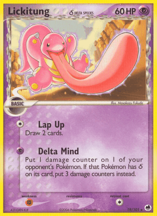 Lickitung δ #19 from Dragon Frontiers - Rare - Illustrated by Masakazu Fukuda