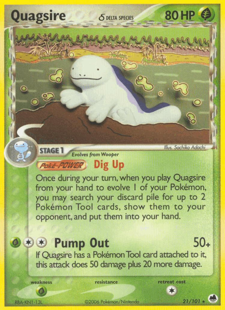 Quagsire δ #21 from Dragon Frontiers - Rare - Illustrated by Sachiko Adachi