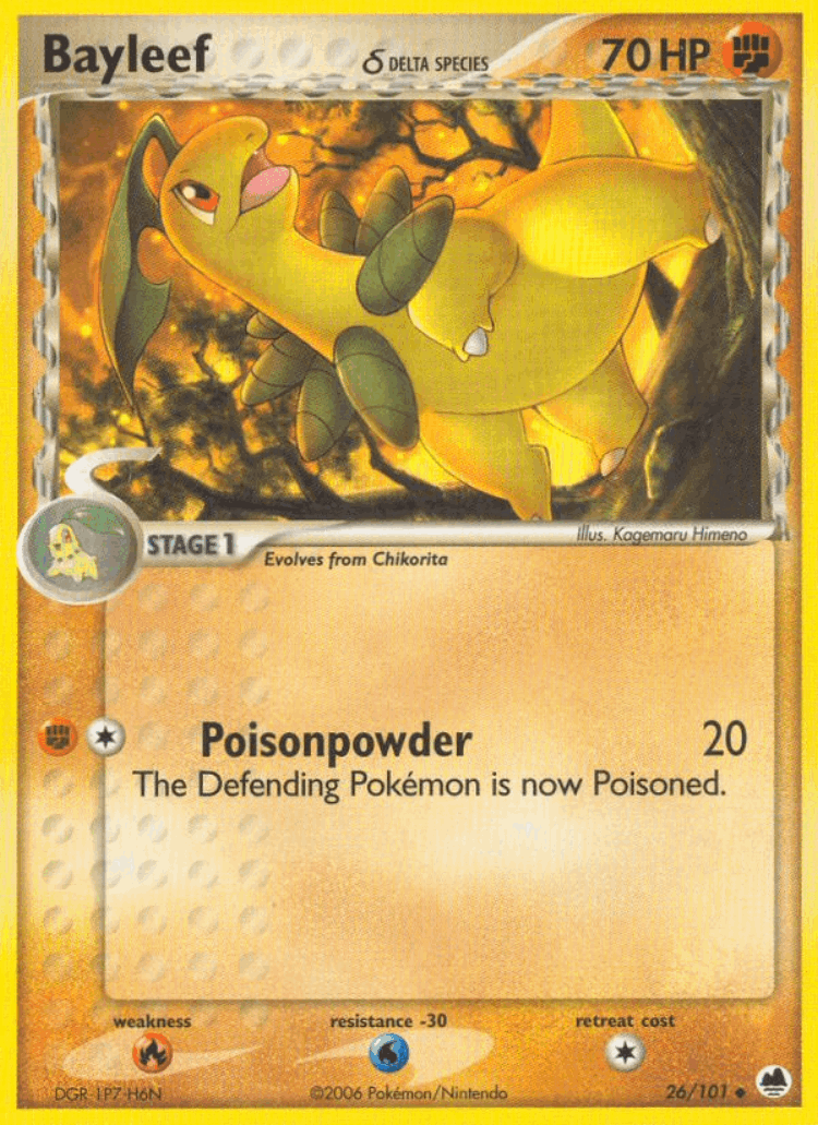 Bayleef δ #26 from Dragon Frontiers - Uncommon - Illustrated by Kagemaru Himeno