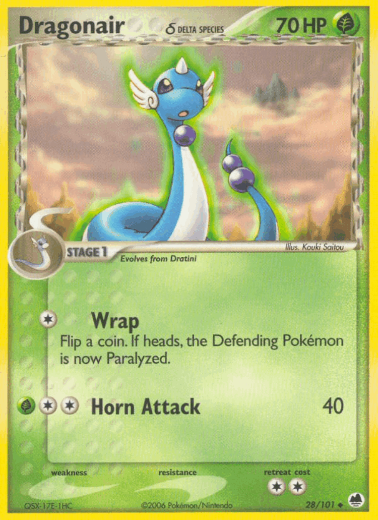 Dragonair δ #28 from Dragon Frontiers - Uncommon - Illustrated by Kouki Saitou