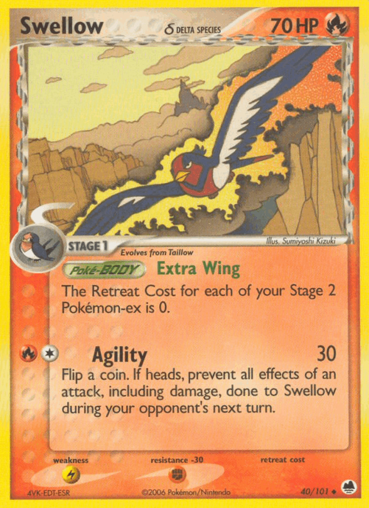 Swellow δ #40 from Dragon Frontiers - Uncommon - Illustrated by Sumiyoshi Kizuki