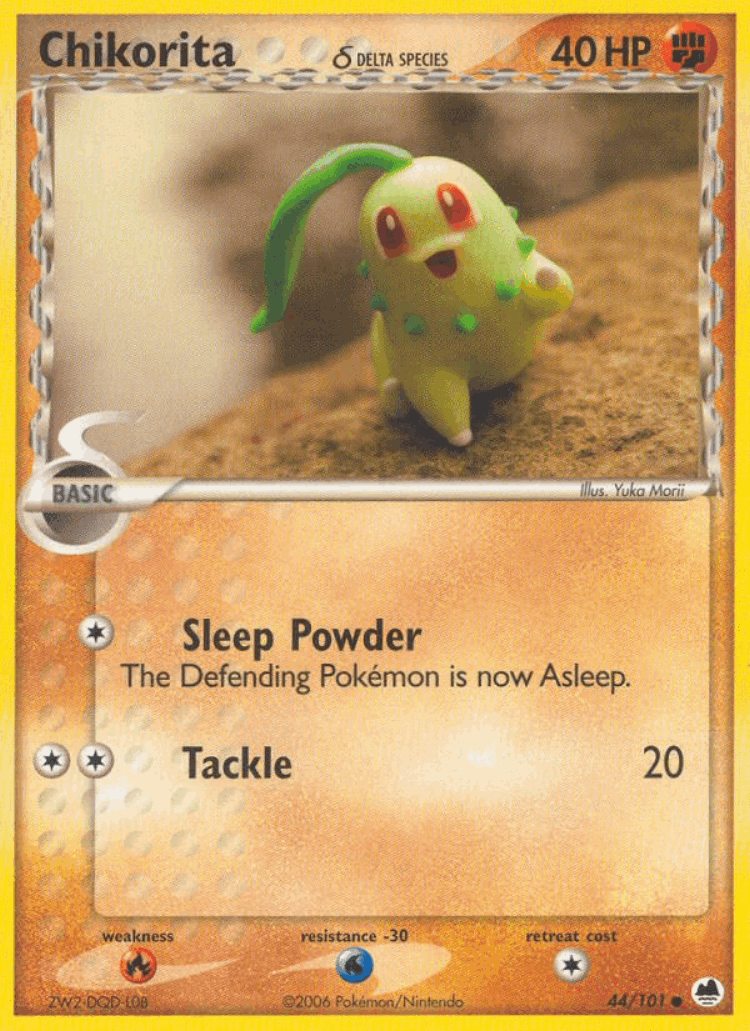 Chikorita δ #44 from Dragon Frontiers - Common - Illustrated by Yuka Morii
