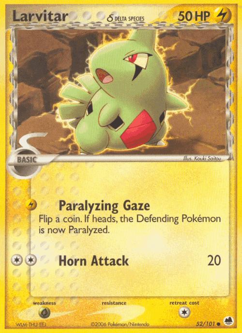 Larvitar δ #52 from Dragon Frontiers - Common - Illustrated by Kouki Saitou