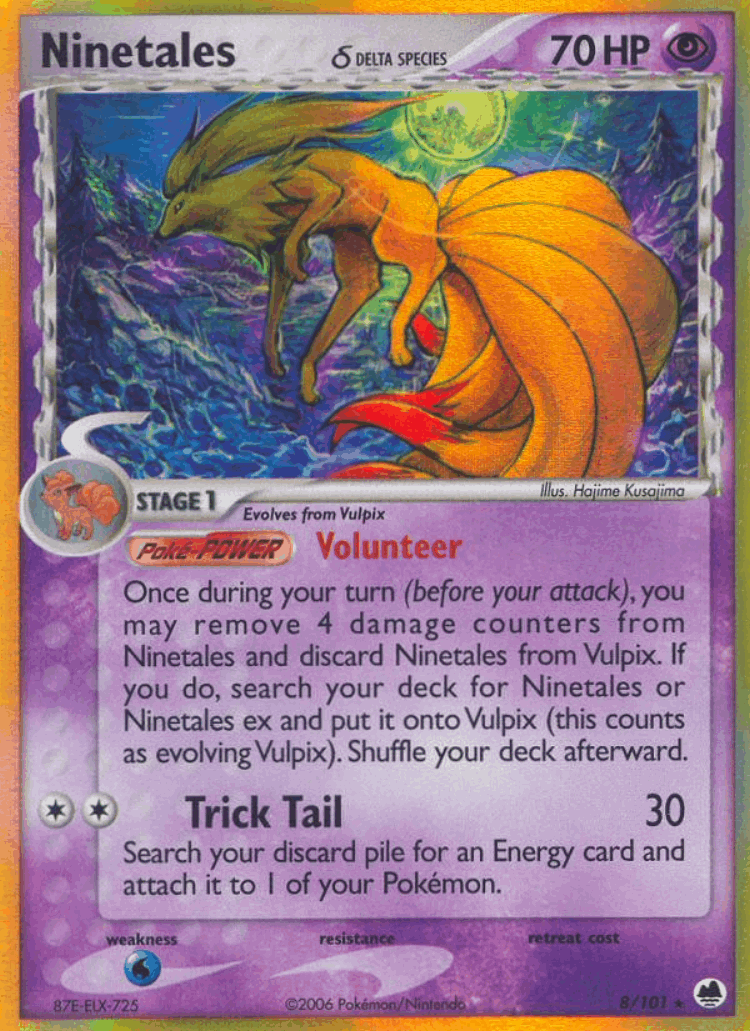 Ninetales δ #8 from Dragon Frontiers - Rare Holo - Illustrated by Hajime Kusajima