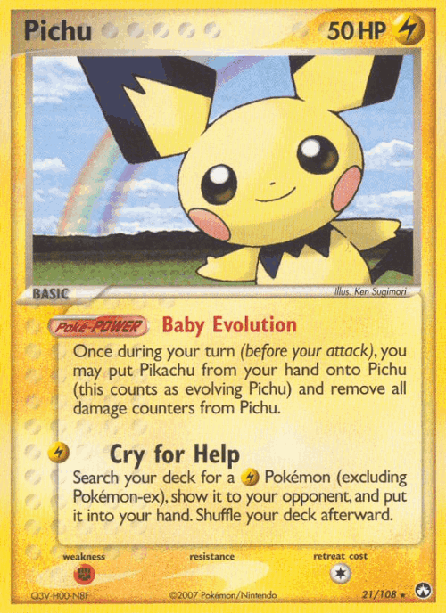 Pichu #21 from Power Keepers - Rare - Illustrated by Ken Sugimori