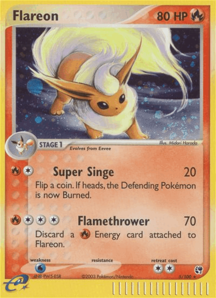 Flareon #5 from Sandstorm - Rare Holo - Illustrated by Midori Harada