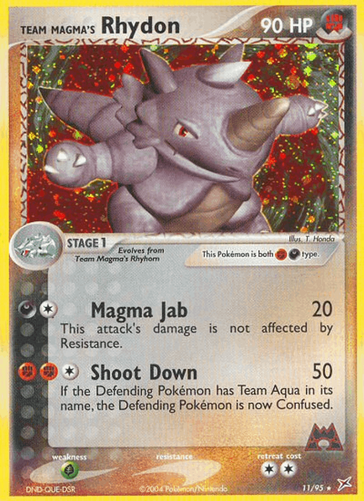 Team Magma's Rhydon #11 from Team Magma vs Team Aqua - Rare Holo - Illustrated by T. Honda