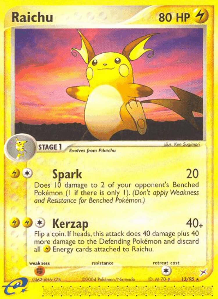 Raichu #13 from Team Magma vs Team Aqua - Rare - Illustrated by Ken Sugimori