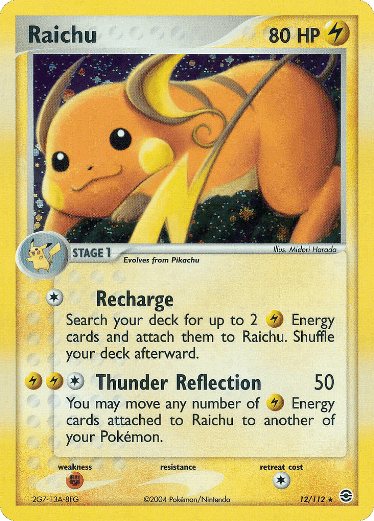 Raichu #12 from FireRed & LeafGreen - Rare Holo - Illustrated by Midori Harada