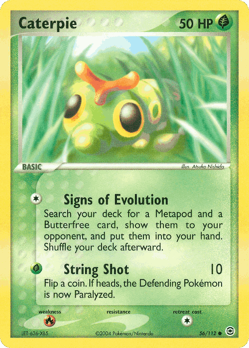 Caterpie #56 from FireRed & LeafGreen - Common - Illustrated by Atsuko Nishida