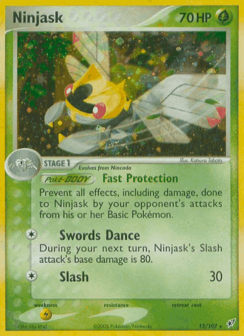 Ninjask #13 from Deoxys - Rare Holo - Illustrated by Katsura Tabata