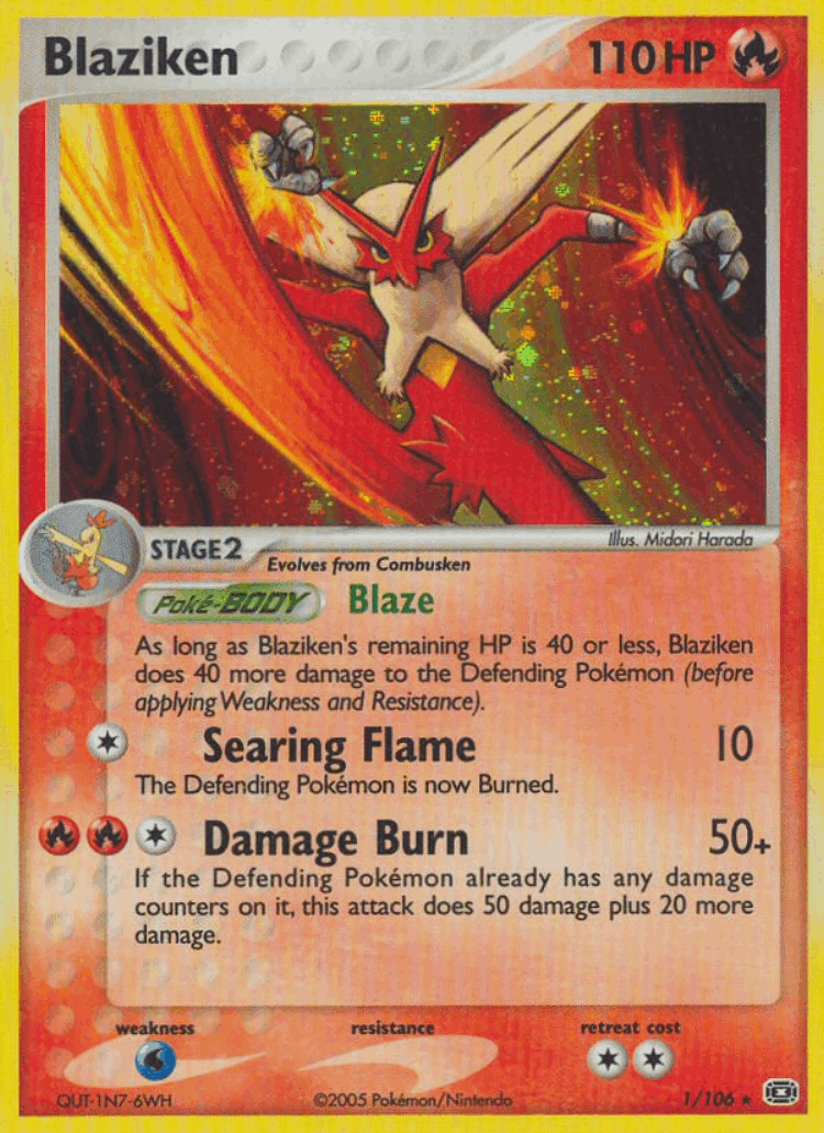Blaziken #1 from Emerald - Rare Holo - Illustrated by Midori Harada