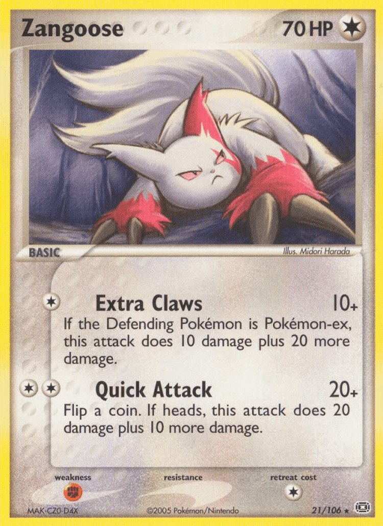 Zangoose #21 from Emerald - Rare - Illustrated by Midori Harada