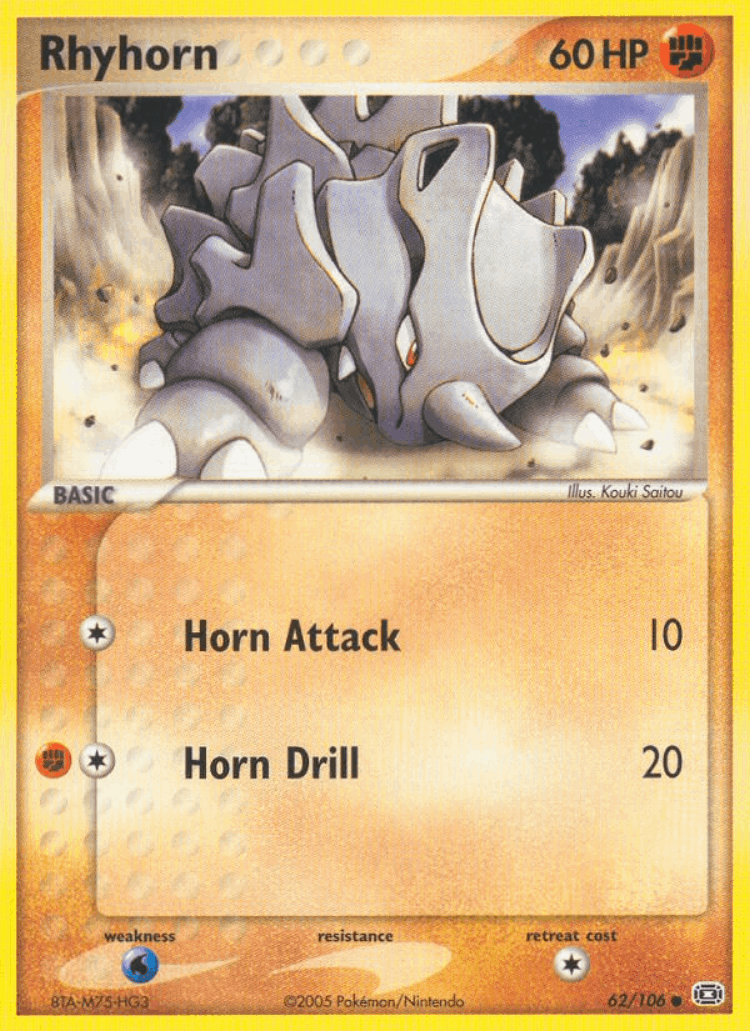 Rhyhorn #62 from Emerald - Common - Illustrated by Kouki Saitou