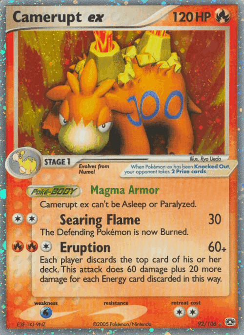 Camerupt ex #92 from Emerald - Rare Holo EX - Illustrated by Ryo Ueda