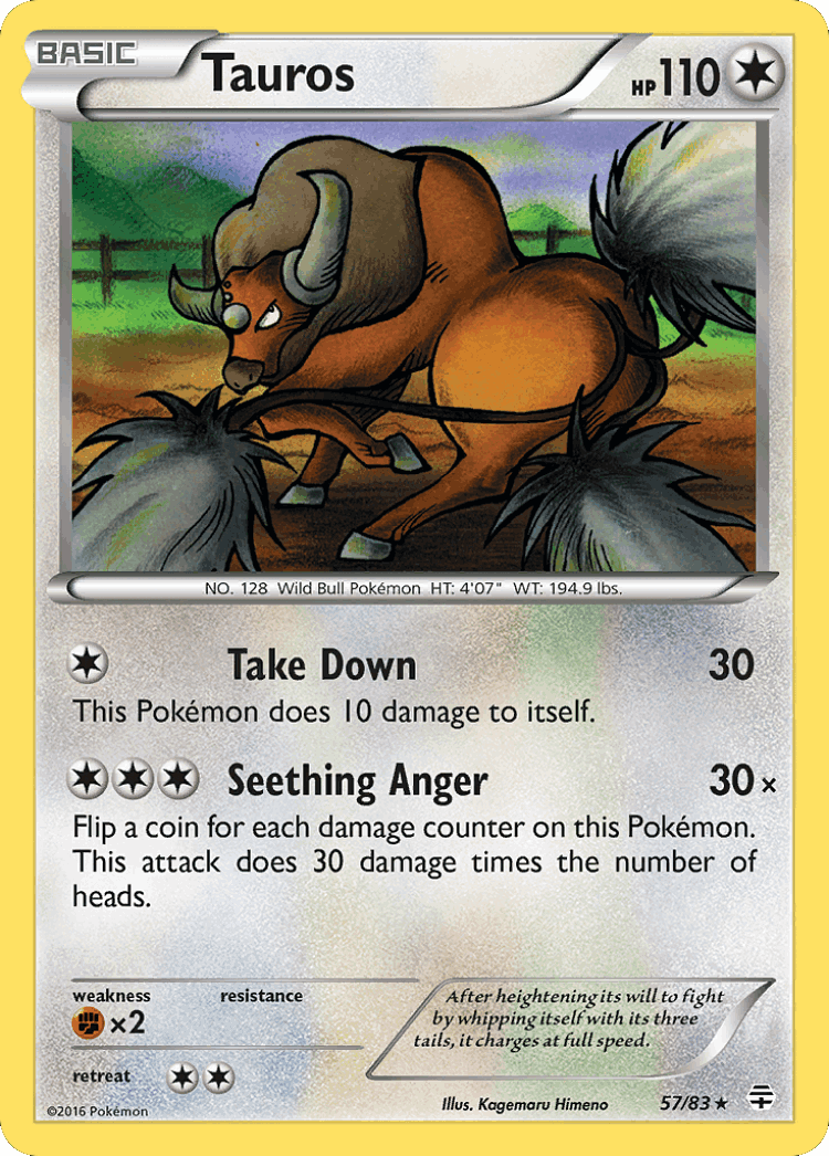 Tauros #57 from Generations - Rare - Illustrated by Kagemaru Himeno