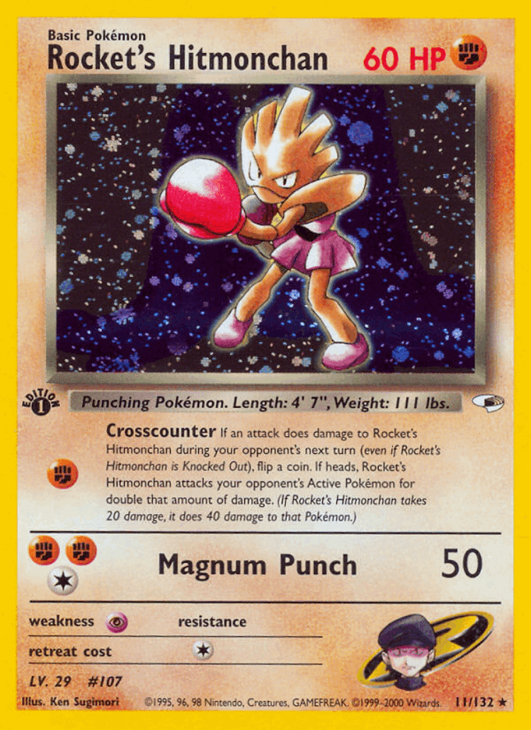 Rocket's Hitmonchan #11 from Gym Heroes - Rare Holo - Illustrated by Ken Sugimori
