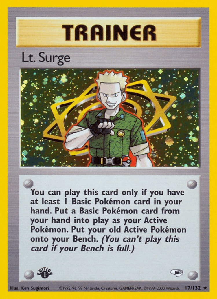Lt. Surge #17 from Gym Heroes - Rare Holo - Illustrated by Ken Sugimori