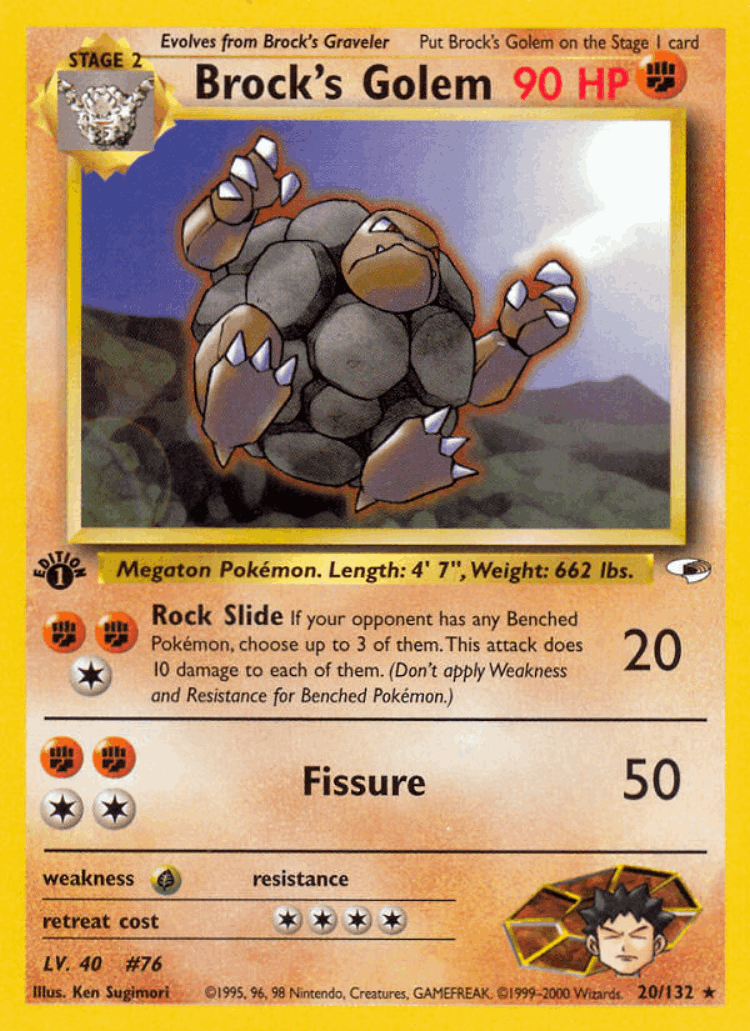 Brock's Golem #20 from Gym Heroes - Rare - Illustrated by Ken Sugimori