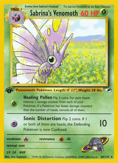 Sabrina's Venomoth #34 from Gym Heroes - Rare - Illustrated by Ken Sugimori