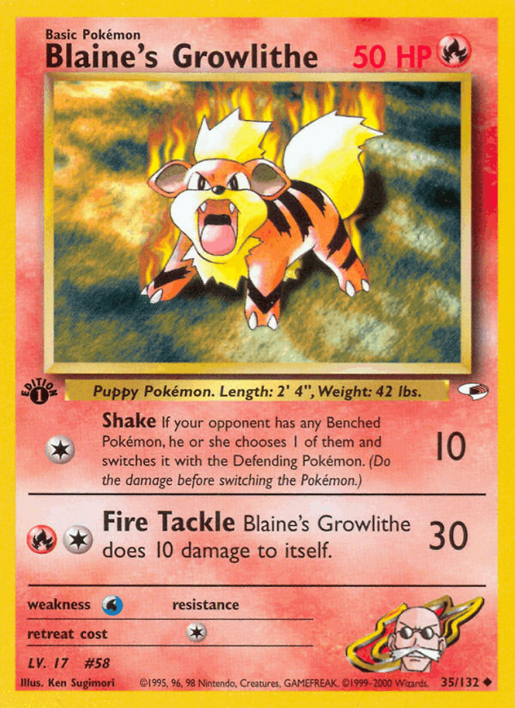 Blaine's Growlithe #35 from Gym Heroes - Uncommon - Illustrated by Ken Sugimori