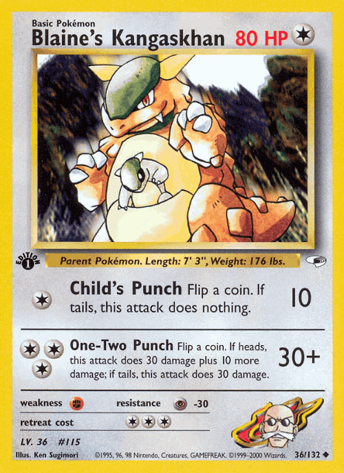 Blaine's Kangaskhan #36 from Gym Heroes - Uncommon - Illustrated by Ken Sugimori