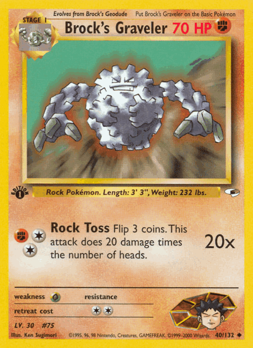 Brock's Graveler #40 from Gym Heroes - Uncommon - Illustrated by Ken Sugimori