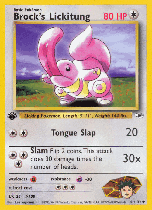 Brock's Lickitung #41 from Gym Heroes - Uncommon - Illustrated by Ken Sugimori