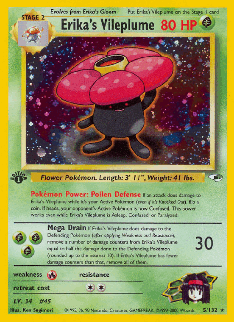 Erika's Vileplume #5 from Gym Heroes - Rare Holo - Illustrated by Ken Sugimori