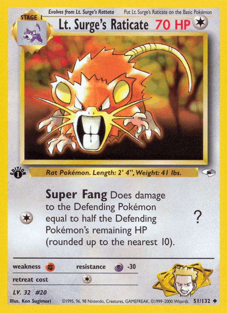 Lt. Surge's Raticate #51 from Gym Heroes - Uncommon - Illustrated by Ken Sugimori