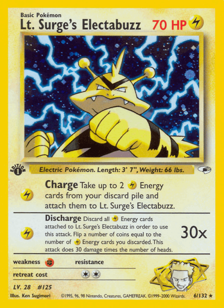 Lt. Surge's Electabuzz #6 from Gym Heroes - Rare Holo - Illustrated by Ken Sugimori