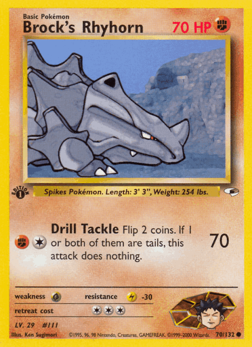 Brock's Rhyhorn #70 from Gym Heroes - Common - Illustrated by Ken Sugimori