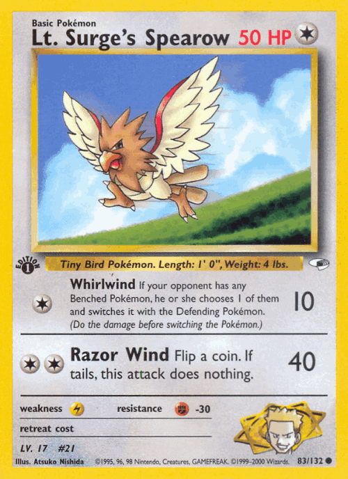 Lt. Surge's Spearow #83 from Gym Heroes - Common - Illustrated by Atsuko Nishida