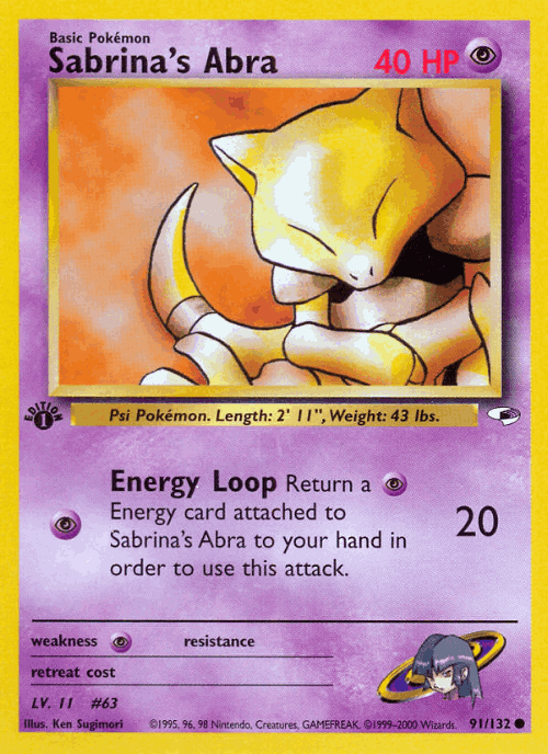 Sabrina's Abra #91 from Gym Heroes - Common - Illustrated by Ken Sugimori