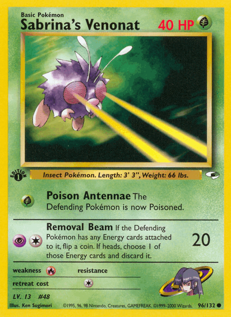 Sabrina's Venonat #96 from Gym Heroes - Common - Illustrated by Ken Sugimori