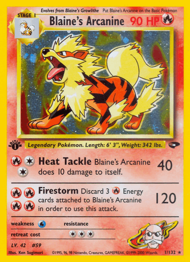 Blaine's Arcanine #1 from Gym Challenge - Rare Holo - Illustrated by Ken Sugimori