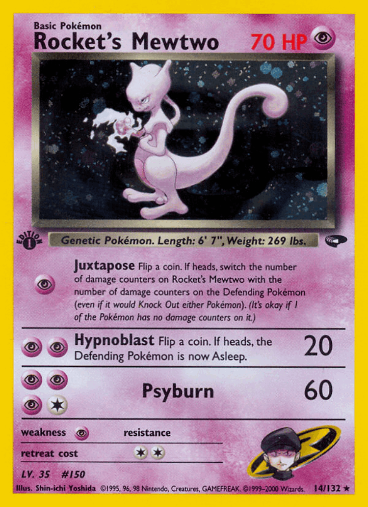 Rocket's Mewtwo #14 from Gym Challenge - Rare Holo - Illustrated by Shin-ichi Yoshida