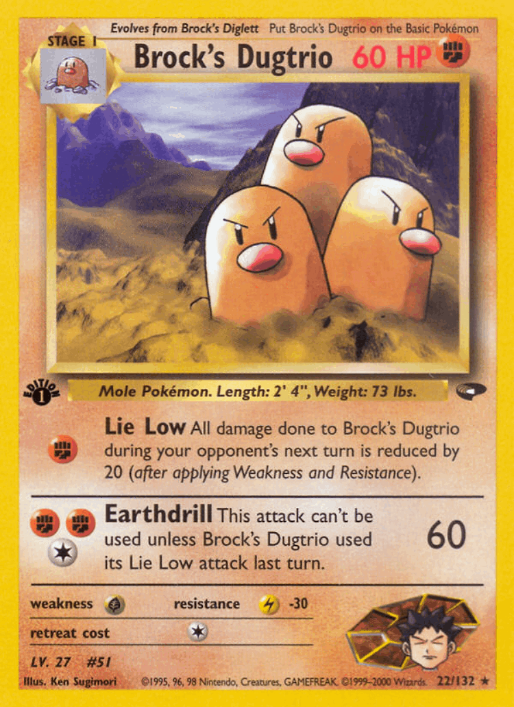 Brock's Dugtrio #22 from Gym Challenge - Rare - Illustrated by Ken Sugimori