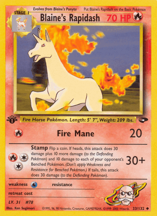 Blaine's Rapidash 33, Gym Challenge