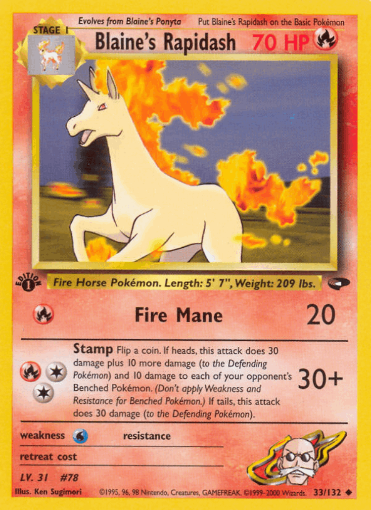 Blaine's Rapidash #33 from Gym Challenge - Uncommon - Illustrated by Ken Sugimori