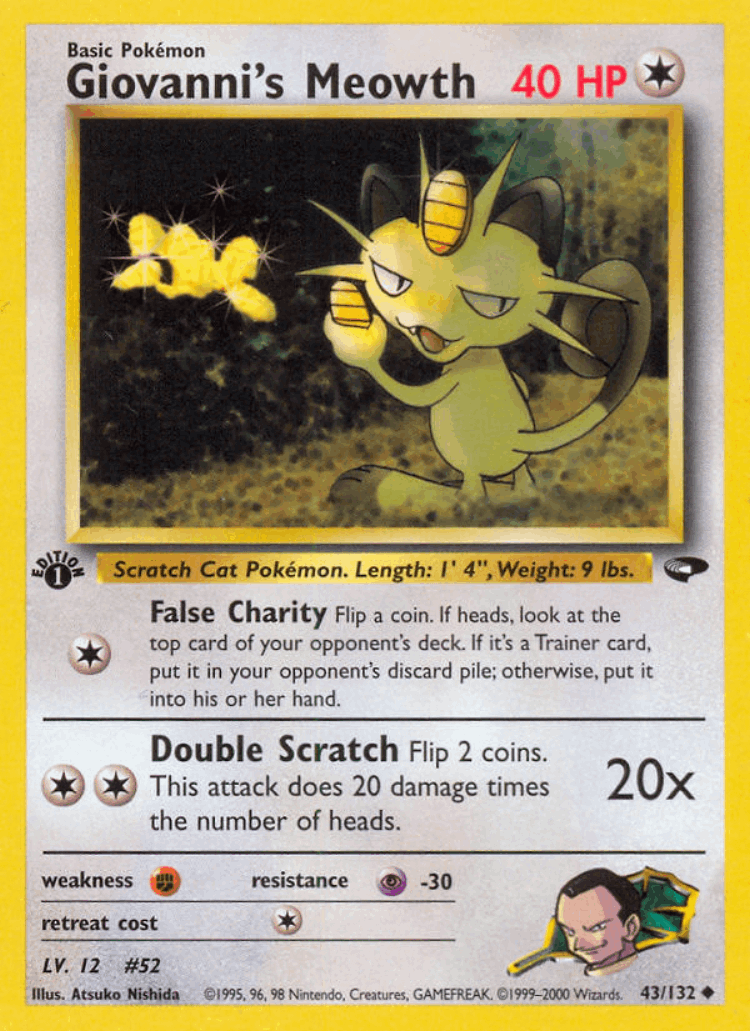Giovanni's Meowth #43 from Gym Challenge - Uncommon - Illustrated by Atsuko Nishida